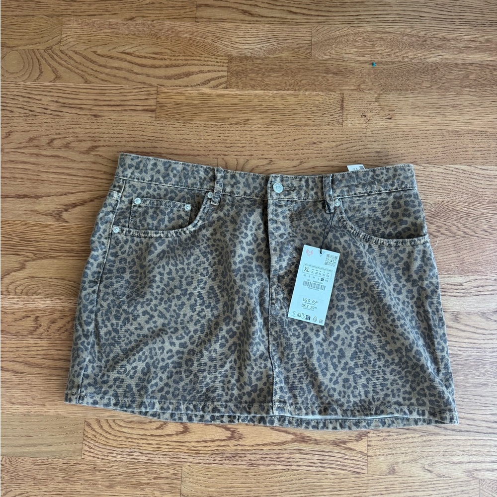 Leopard Print Denim Skirt